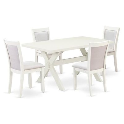 East West Furniture X026MZ001-5 5 Piece Dining Set Includes a Rectangle Dining Room Table with X-Legs and 4 Cream Linen Fabric Upholstered Parson Chairs, 36x60 Inch, Multi-Color