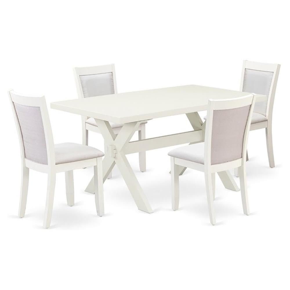 East West Furniture X026MZ001-5 5 Piece Dining Set Includes a Rectangle Dining Room Table with X-Legs and 4 Cream Linen Fabric Upholstered Parson Chairs, 36x60 Inch, Multi-Color
