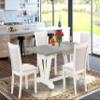 East West Furniture V096MZ001-5 5 Piece Dinette Set for 4 Includes a Rectangle Dining Room Table with V-Legs and 4 Cream Linen Fabric Upholstered Parson Chairs, 36x60 Inch, Multi-Color view 2