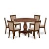 East West Furniture I2MZ7-N04 7 Piece Kitchen Table & Chairs Set Consist of a Round Dining Table with Pedestal and 6 Light Tan Linen Fabric Parson Chairs, 48x48 Inch, Antique Walnut view 1