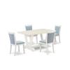 East West Furniture V026MZ015-5 5 Piece Kitchen Table & Chairs Set Includes a Rectangle Dining Room Table with V-Legs and 4 Baby Blue Linen Fabric Parson Chairs, 36x60 Inch, Multi-Color view 1