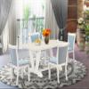 East West Furniture V026MZ015-5 5 Piece Kitchen Table & Chairs Set Includes a Rectangle Dining Room Table with V-Legs and 4 Baby Blue Linen Fabric Parson Chairs, 36x60 Inch, Multi-Color view 2