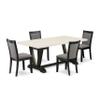 East West Furniture V627MZ650-5 5 Piece Dining Room Table Set Includes a Rectangle Kitchen Table with V-Legs and 4 Dark Gotham Grey Linen Fabric Parsons Chairs, 40x72 Inch, Multi-Color view 1