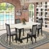 East West Furniture V627MZ650-5 5 Piece Dining Room Table Set Includes a Rectangle Kitchen Table with V-Legs and 4 Dark Gotham Grey Linen Fabric Parsons Chairs, 40x72 Inch, Multi-Color view 2
