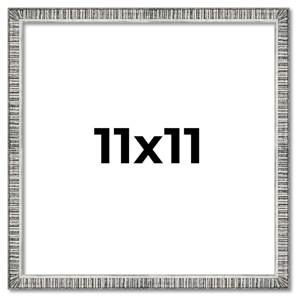 11x11 Frame Silver Grey Distressed Solid Wood Picture Frame | 0.75 Inch Moulding Width | Interior Depth 0.5 Inches | Kingsley Silver Rustic Frame with UV Acrylic, Foam Board Backing & Hanging Hardware