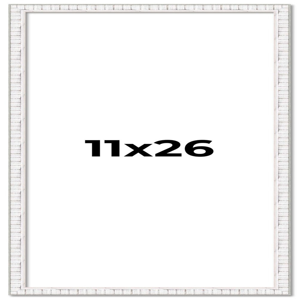 11x26 Frame White Distressed Solid Wood Picture Frame Width 0.75 Inches | Interior Depth 0.5 Inches | Kingsley White Frame Complete with UV Acrylic, Foam Board Backing & Hanging Hardware