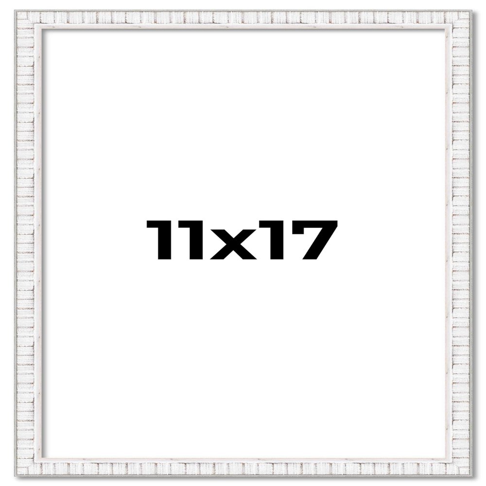 11x17 Frame White Distressed Solid Wood Picture Frame Width 0.75 Inches | Interior Depth 0.5 Inches | Kingsley White Frame Complete with UV Acrylic, Foam Board Backing & Hanging Hardware