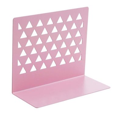 LCJQ Home Bookshelf Desk Bookends Metal Book Support for Shelves, Unique Geometric Design, Non-Scratching for Office Library Shelves Shelves (Color : Pink)