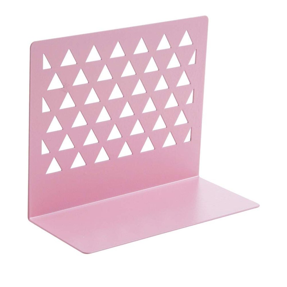 LCJQ Home Bookshelf Desk Bookends Metal Book Support for Shelves, Unique Geometric Design, Non-Scratching for Office Library Shelves Shelves (Color : Pink)