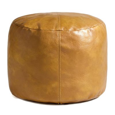 Thgonwid Unstuffed Faux Leather Pouf Cover, Handmade Footstool Ottoman Storage Solution, Floor Footrest Cushion, 16.5Dx12H, Yellow