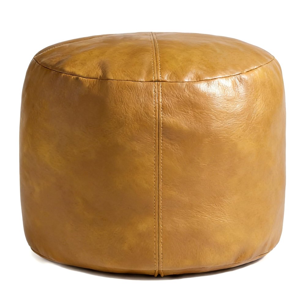 Thgonwid Unstuffed Faux Leather Pouf Cover, Handmade Footstool Ottoman Storage Solution, Floor Footrest Cushion, 16.5Dx12H, Yellow