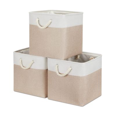 Bidtakay Fabric Storage Baskets for Organizing Beige 13 Inch Collapsible Square Baskets 3 Pack Organization Bins Large Cube Storage Bins Closet Baskets for Shelves Clothes