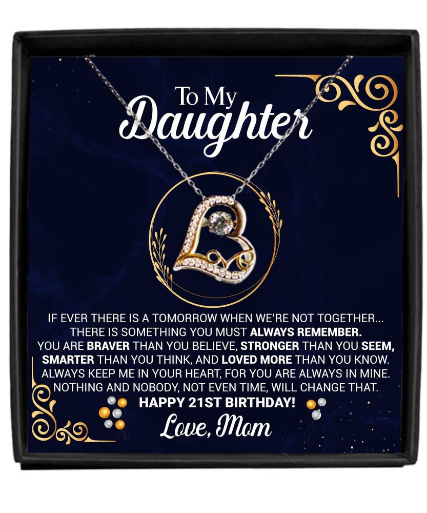 21st Birthday Necklace Gift from Mom with Message Card for Daughter, to My Daughter 21st Birthday Love Dancing Necklace Gift