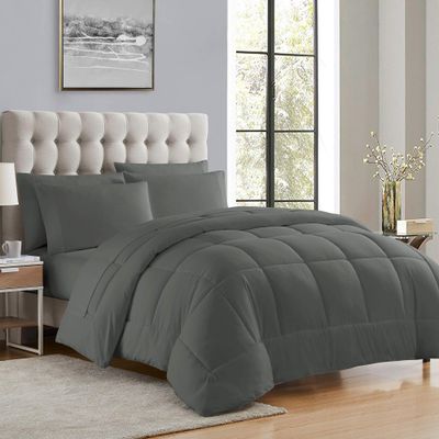 3 PCS Dark Grey-Queen Comforter Set 100% Egyptian Cotton 500 GSM All Season Goose Down Alternative Box Stitched Comforter with 2 Pillow Shams Quilted Set
