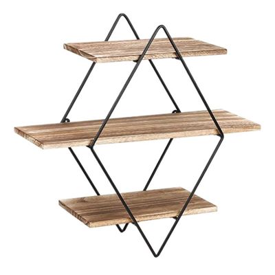 Cabilock Home Decor Wall Mount Shelf Floating Shelves Rustic Wood Geometric 3 Tier for Bedroom Bathroom Living Room Kitchen Office