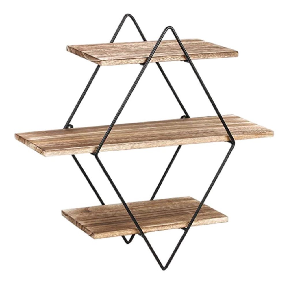 Cabilock Home Decor Wall Mount Shelf Floating Shelves Rustic Wood Geometric 3 Tier for Bedroom Bathroom Living Room Kitchen Office