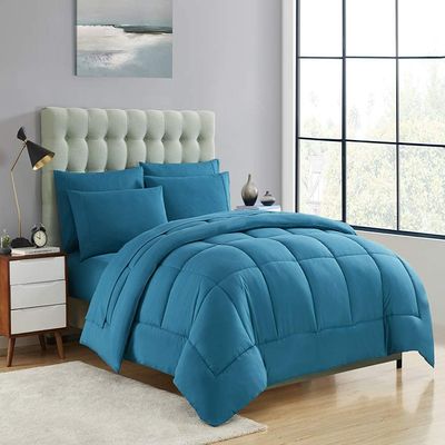 3 PCS Turquoise-Full XL Comforter Set 100% Egyptian Cotton 500 GSM All Season Goose Down Alternative Box Stitched Comforter with 2 Pillow Shams Quilted Set