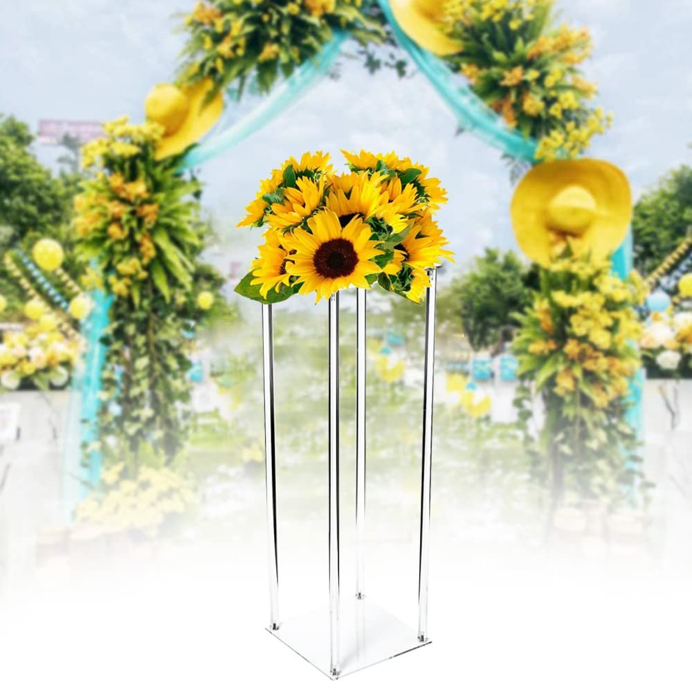 1 Pcs Wedding Flower Vase 100cm Table Top Acrylic Flower Stand Floor Vases Clear Wedding Centerpiece Stand Display Rack Aisle Decoration Pillar for Lawn Hotel Opening Ceremony Banquet Hall Decor (1)