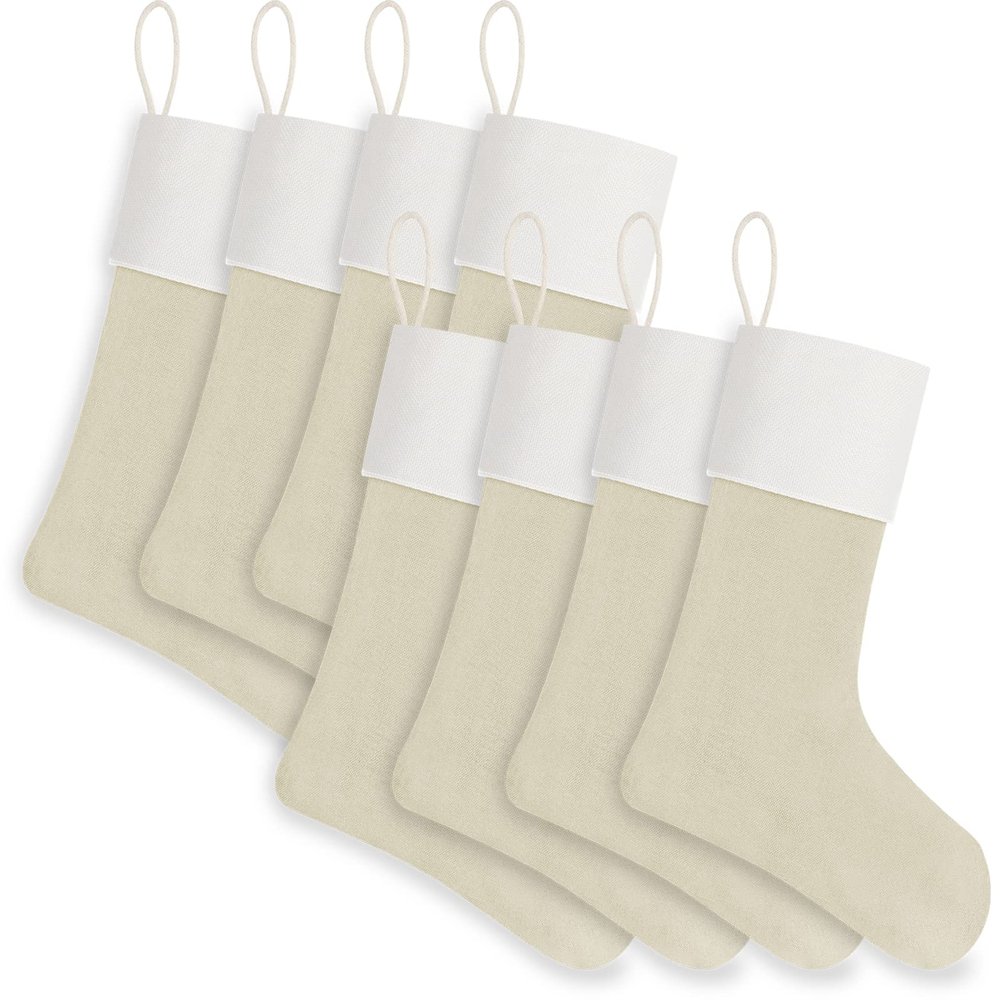 WANZELONYO Christmas Stocking 18 Inch Linen Decoration Hanging Stocking for Vinyl Sublimation HTV Ironing Craft Embroider 8 Pack Beige