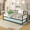 Metal Daybed with Trundle, Twin Size Day Bed Frame with Pullout Trundle, Heavy-Duty Daybed for Living Room Bedroom Kids Teens and Adults, Black view 1