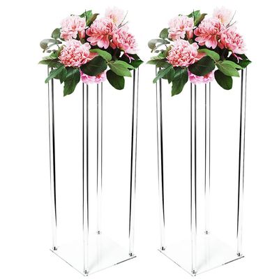 Acrylic Flower Stand Vases, 2 Pack 39'' Tall Acrylic Flower Stand Wedding Centerpieces Marriage Decorations Supplies Tabletop Decor Clear Display Rack Crystal Stage Pillar Party Props Floral Event