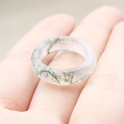 CAOMIAN Natural Aquatic Agate Ring Moss Agate Chalcedony Ring Couple Ring Aquatic Agate Ring (Color : 19mm)