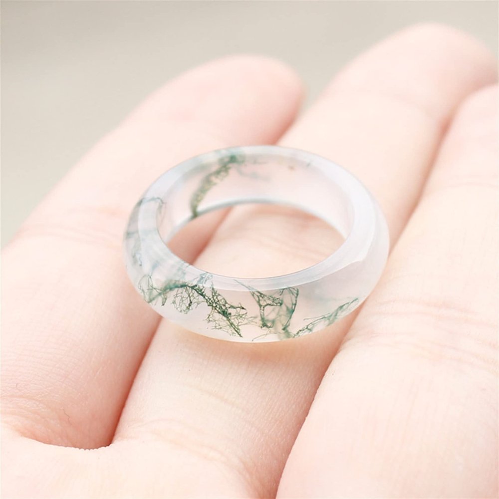 CAOMIAN Natural Aquatic Agate Ring Moss Agate Chalcedony Ring Couple Ring Aquatic Agate Ring (Color : 19mm)