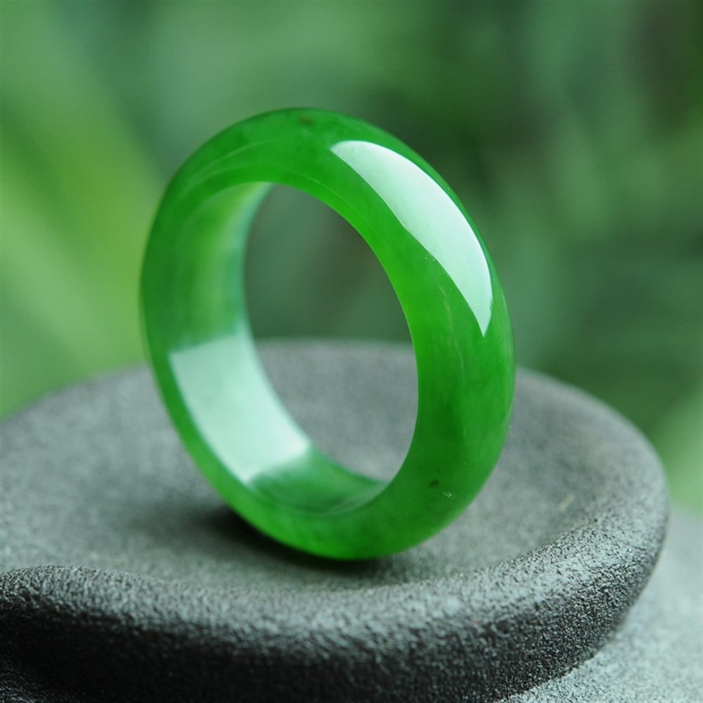 CAOMIAN Natural Hetian Jade Jasper Ring Ring Spinach Green Without Cracks Jasper Ring Bracelet Jade Jade (Size : 15mm)