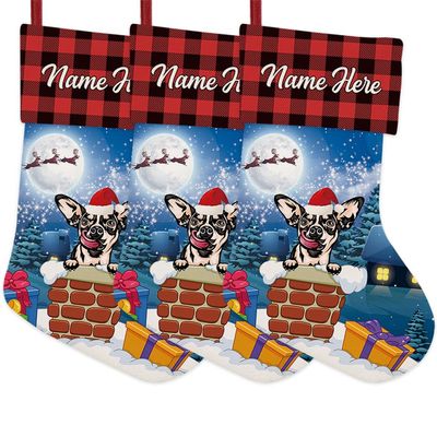 MALIHONG 3 Pack Custom Name Christmas Stocking with Cute Dog Chihuahua in The Chimney Santa Gifts Pack for Xmas Party Holiday Decoration Christmas Tree Fireplace Hanging 14.4"