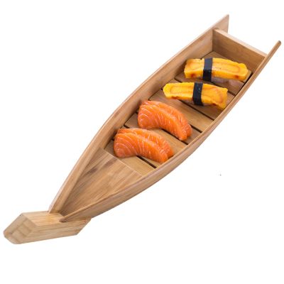 AIZYR Carbonized Wooden Boat Style Sushi Boat - Japanese Sushi Sashimi Serving Plate Tray Party Food Platter for Restaurant or Home Use,49cm