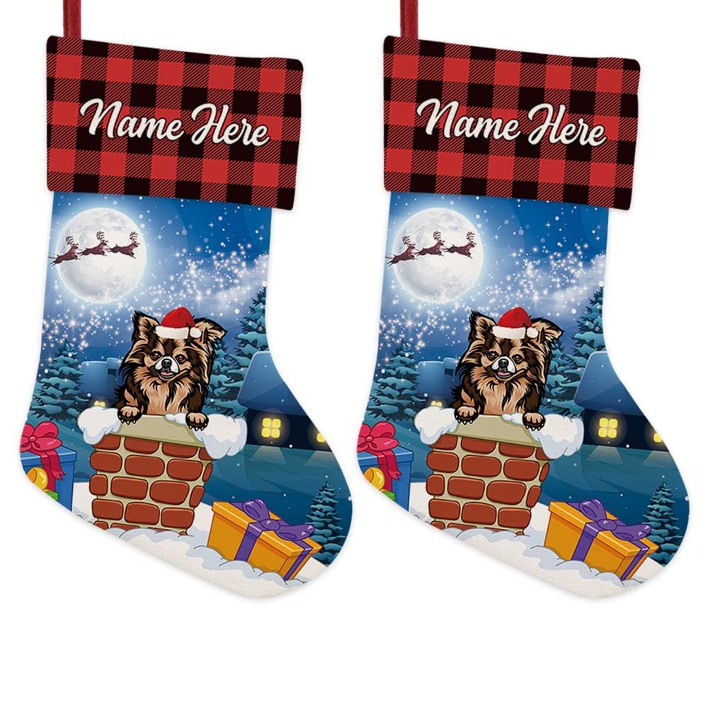 MALIHONG 2 Pack Custom Name Christmas Stocking with Funny Dog Chihuahua in The Chimney Santa Gifts Pack for Xmas Party Holiday Decoration Christmas Tree Fireplace Hanging 14.4"
