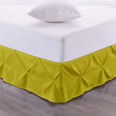 Pinch Pleated Bed Skirt - 100% Cotton 800 Thread Count 1 Piece Pinch Pleated Bed Skirt 18" Drop Length/Fall Length Bed Skirt (Full Size, Yellow Solid)