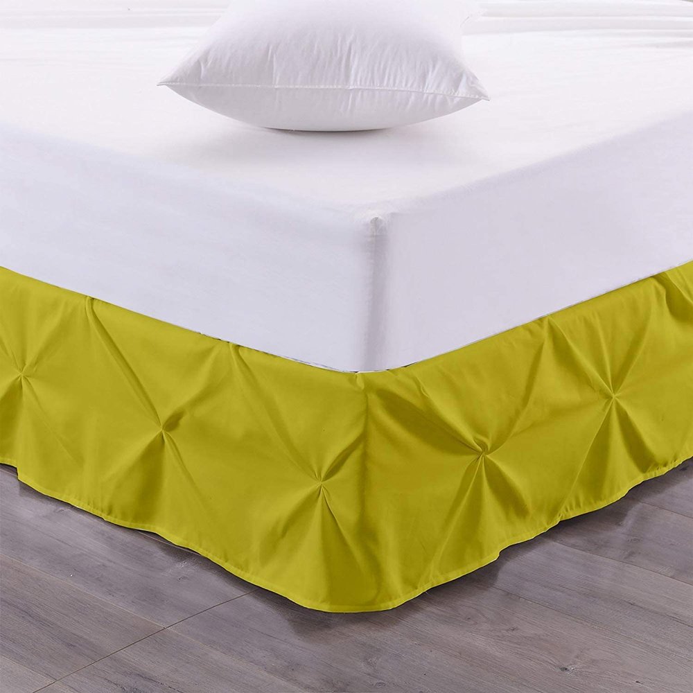 Pinch Pleated Bed Skirt - 100% Cotton 800 Thread Count 1 Piece Pinch Pleated Bed Skirt 18" Drop Length/Fall Length Bed Skirt (Full Size, Yellow Solid)