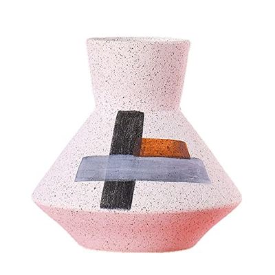 Ceramic Joe Geometry Hand-Painted Ceramic Vase Hand-Made Modern Style Home Dining Room Bedroom Flower Arrangement Art Table Decoration (B-7.8in)