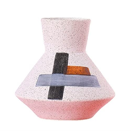 Ceramic Joe Geometry Hand-Painted Ceramic Vase Hand-Made Modern Style Home Dining Room Bedroom Flower Arrangement Art Table Decoration (B-7.8in)