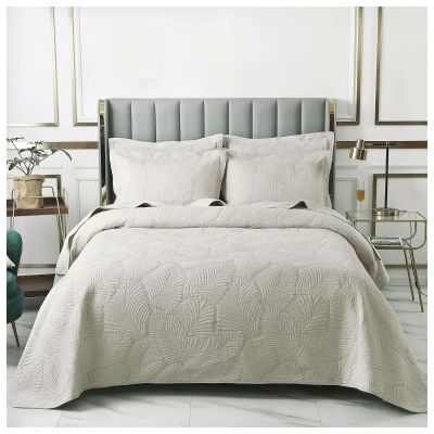 BDMFJY Bedspread Quilt Set King - 3 Piece Luxury Embroidered Quilted Comforter Bedspreads Coverlet Lightweight Bedcover Warm Bedding Set All Season Quilts,Beige,250x270 cm