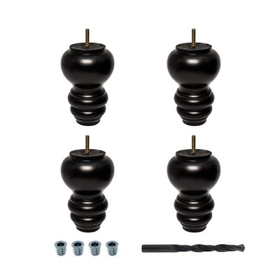 OUTWATER 6 in. H x 4 in. Dia Stained Espresso Solid Hardwood Bun Foot Leg | Pack of 4
