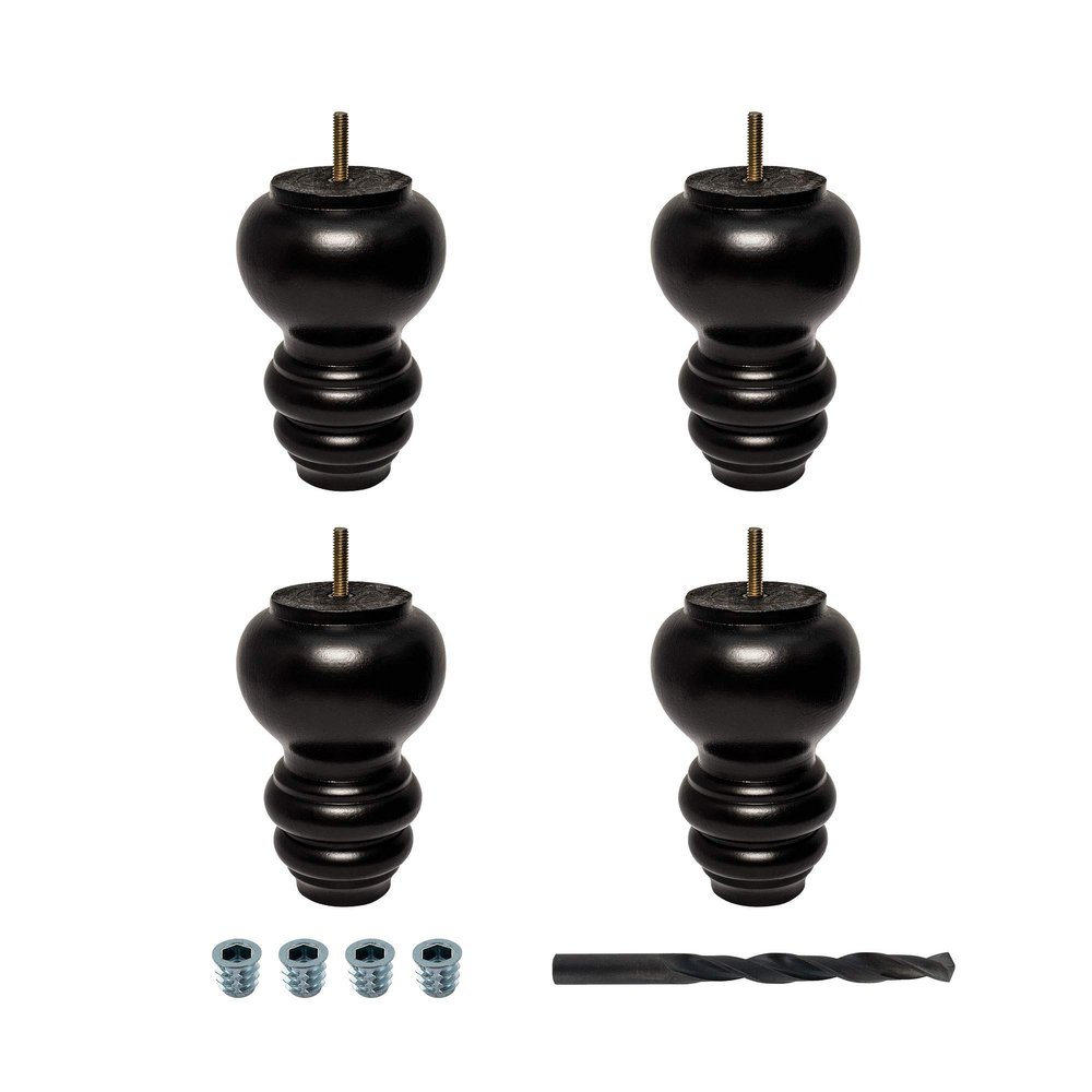 OUTWATER 6 in. H x 4 in. Dia Stained Espresso Solid Hardwood Bun Foot Leg | Pack of 4