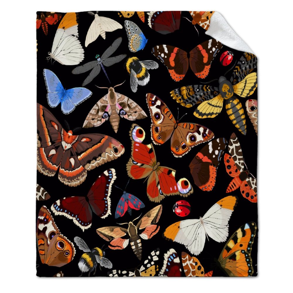 ARTBLANKET Butterflies and Moth Specimens Throw Blanket Fannel Fleece Super Soft Funny Blanket Travel Throw Blanket for Bed Couch Sofa 120x90 in for Family