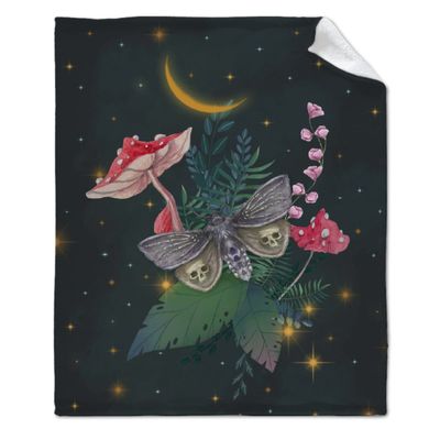 ARTBLANKET Mushroom Night Moth Throw Blanket Fannel Fleece Super Soft Funny Blanket Travel Throw Blanket for Bed Couch Sofa 120x90 in for Family