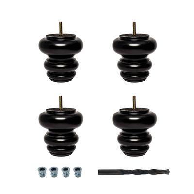 OUTWATER 4 in. H x 4 in. Dia Stained Espresso Solid Hardwood Bun Foot Leg | Pack of 4