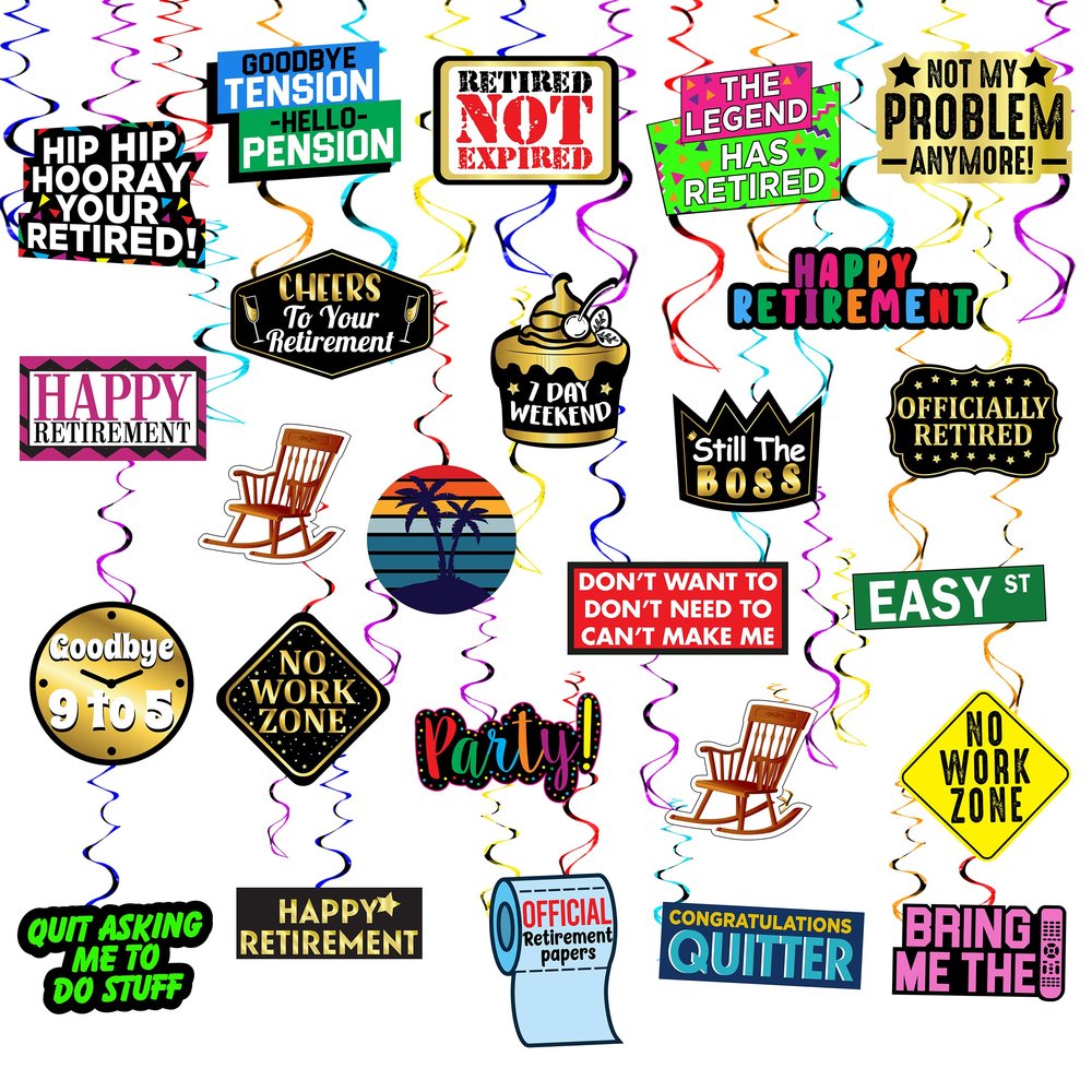 25 Piece Retirement Party Hanging Swirls Decorations, Hilarious Happy Retirement Party Supplies and Gifts