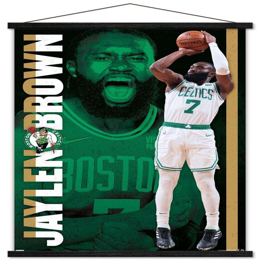 Trends International NBA Boston Celtics - Jaylen Brown 21 Wall Poster, 22.375" x 34", Premium Print and Black Hanger Bundle