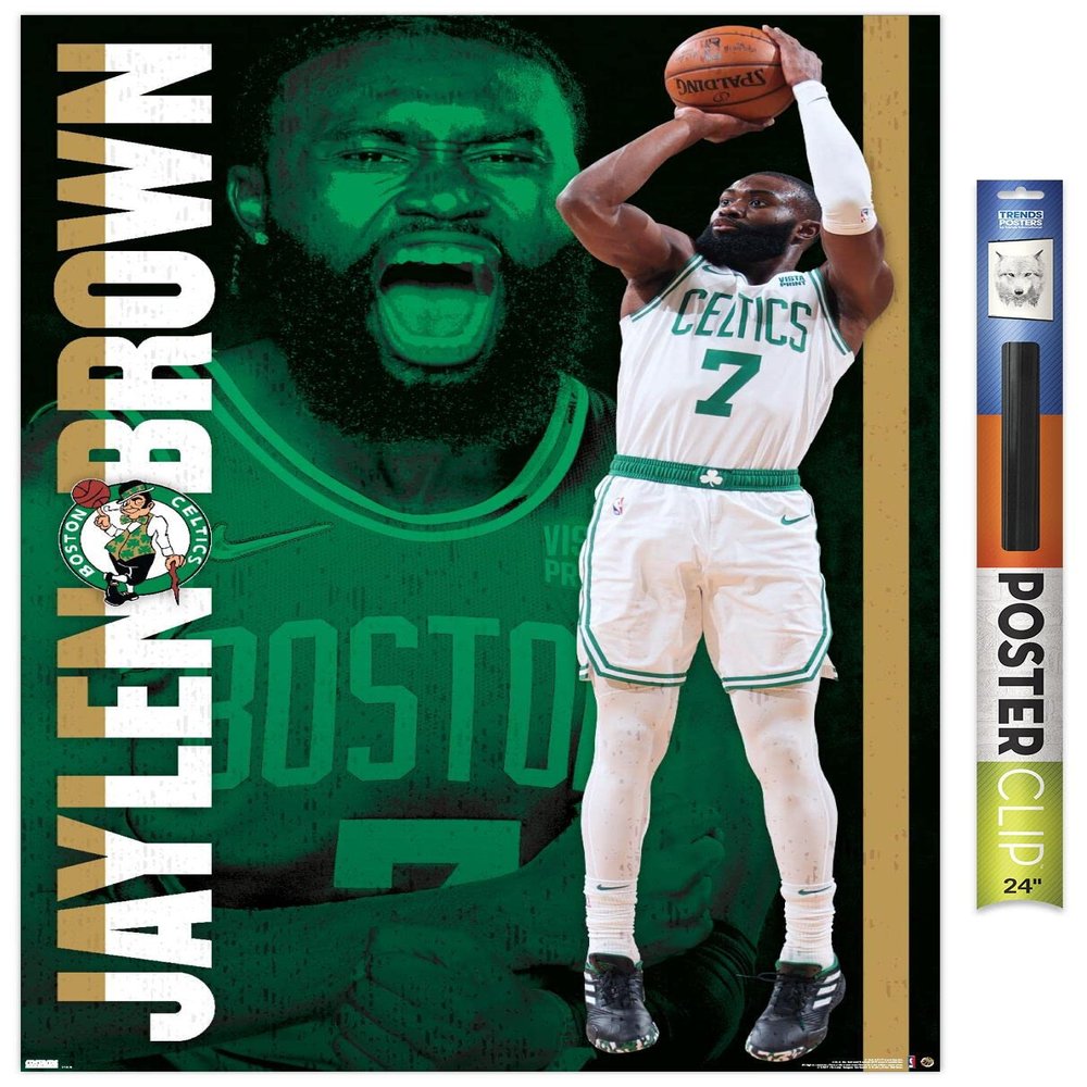 Trends International NBA Boston Celtics - Jaylen Brown 21 Wall Poster, 22.375" x 34", Premium Poster & Clip Bundle