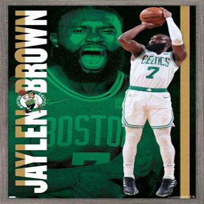 Trends International NBA Boston Celtics - Jaylen Brown 21 Wall Poster, 14.725" x 22.375", Barnwood Framed Version