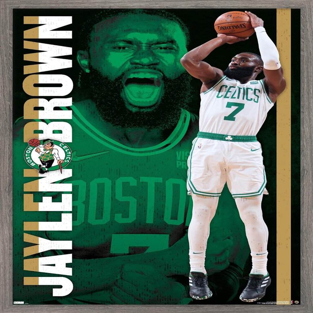 Trends International NBA Boston Celtics - Jaylen Brown 21 Wall Poster, 14.725" x 22.375", Barnwood Framed Version