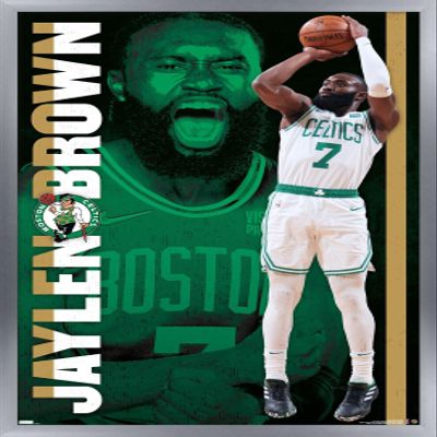 Trends International NBA Boston Celtics - Jaylen Brown 21 Wall Poster, 14.725" x 22.375", Silver Framed Version