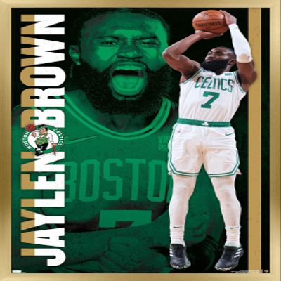 Trends International NBA Boston Celtics - Jaylen Brown 21 Wall Poster, 14.725" x 22.375", Gold Framed Version