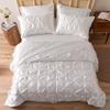 MR&HM Satin Comforter Queen 7 Pieces - Luxurious Pinch Pleat Bedding Set with Comforter, Flat Sheet, Fitted Sheet, Pillowcases & Shams, Super Silky Soft Bed Set for All Season (Queen, Ivory) view 1