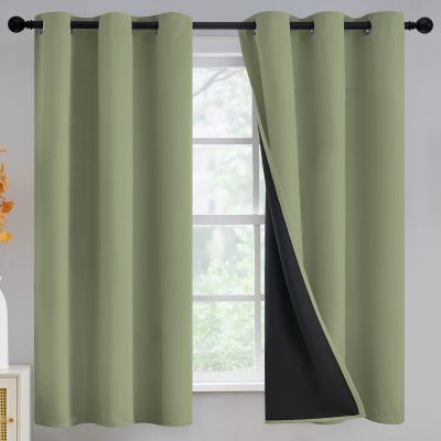 100% Blackout Curtains for Living Room, Thermal Insulated Blackout Curtains 63 inch Length Heat and Full Light Blocking Curtains Window Drapes for Bedroom with Black Backing, Sage, 2 Panels, W42 x L63